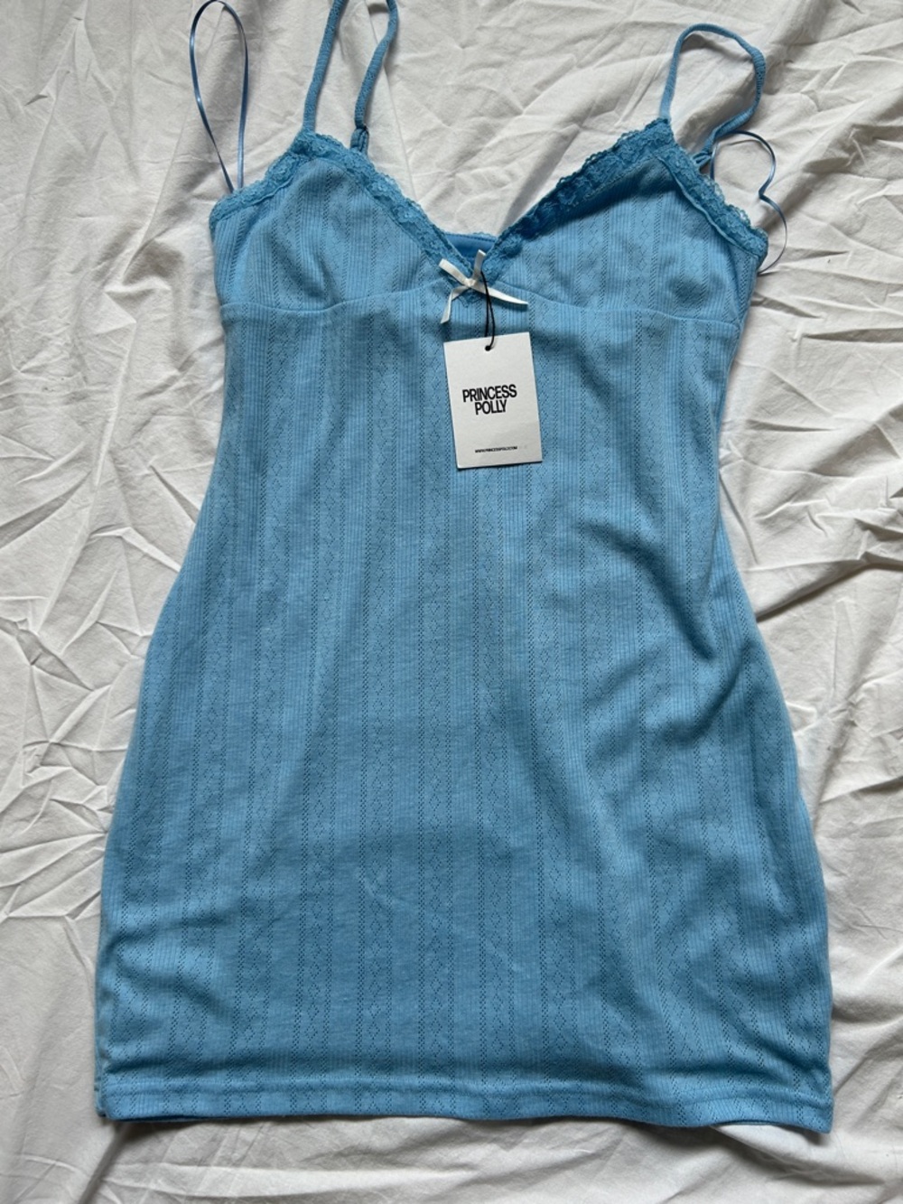 Princess Polly Sky Blue Lace-Trim Mini Slip Dress